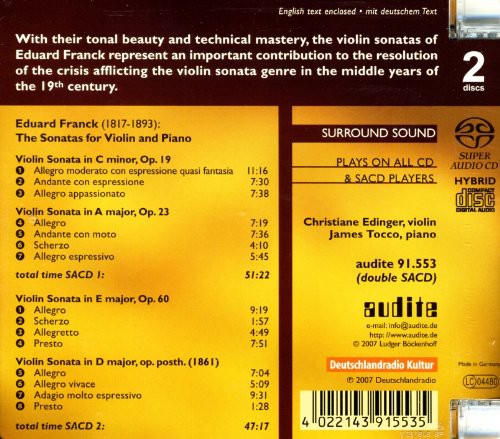 Franck / Edinger / Tocca: Sonatas for Violin & Piano - SUPER-AUDIO CD